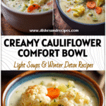 Bowl of creamy cauliflower veggie soup with parmesan, carrots, and celery, a comforting cauliflower stew recipe.